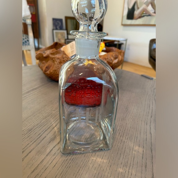 VINTAGE Blown Glass Block Monogramed Decanter with Round Ball Stopper - Picture 3 of 8